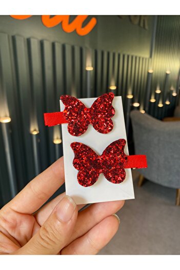 Little Sparkle Co. Red Glitter Butterfly Buckle Set of 2