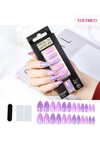 Youtrico 24pcs Press on Nails,City Chic Daily,Laser,Party nail,Teardrop-shaped,false Nails,Princess Style