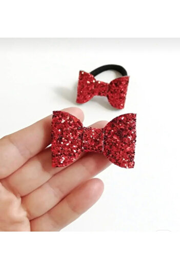 Little Sparkle Co. Red Glitter Hair Elastic Set of 2 Girls & Baby Hair Accessories