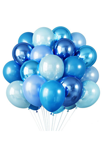 Flippy Set of 10 Chrome Latex Balloons, Flippy, Party Model, 23 cm, Various Shades of Blue, 2.2 g