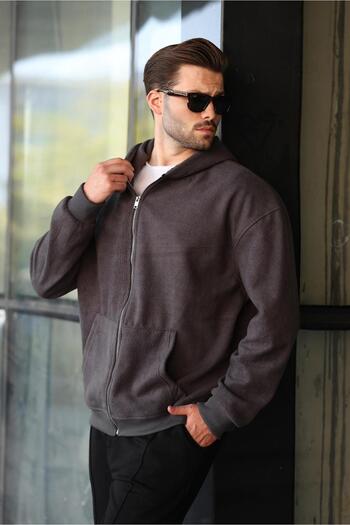 Madmext Smoked Hooded Men's Fleece Cardigan E7168