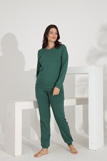 Etoile 100% Cotton Long Sleeve Solid Color Cuffed Women's Pajama Set with Pockets 98512