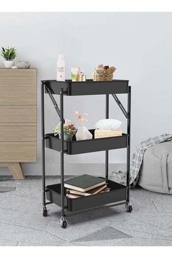 Taimi 3 Tiers Foldable Storage Trolley Cart Trolley with Multi-purpose Shelving Organizer storage rack