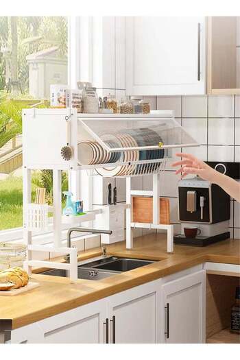 Taimi 3-Tier Over the Sink Dish Drying Rack 105 cm with Cover White