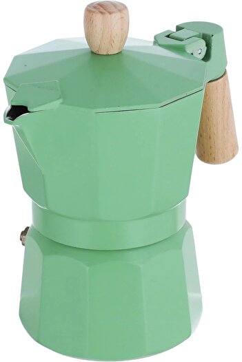 Alsaif Gallery Aluminum Espresso Coffee Maker With Wooden Handle, 2 Cups, 200 Ml - Green