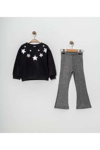 Eray Kids Girl's Star Detailed Sweatshirt and Silvery Pants Set (Ages 2-5)