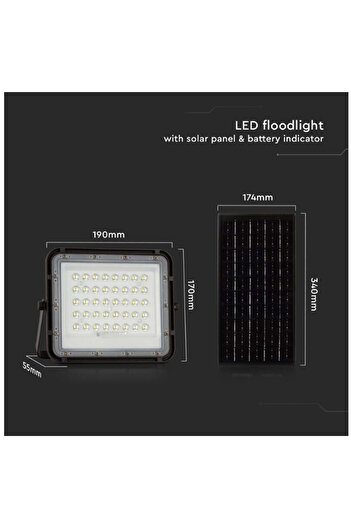 V-TAC solar-powered LED floodlight, 10W, 800lm