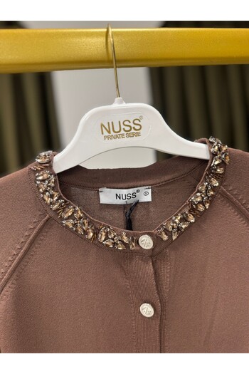 Nuss T300 Collar Stone Embroidered Raglan Sleeve Basic Mercerized Cardigan