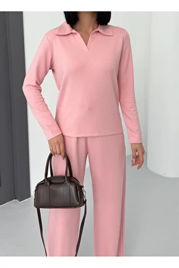 BEJNA Women's Pink Modal Polo Neck Long Sleeve Soft Touch Sports Set