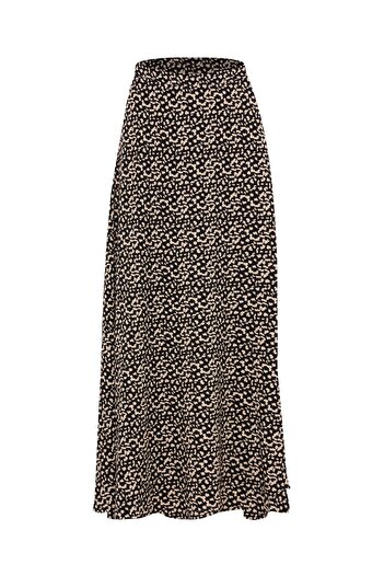 Eight Fashion Women's Long Black Beige Leopard Patterned Viscose Skirt