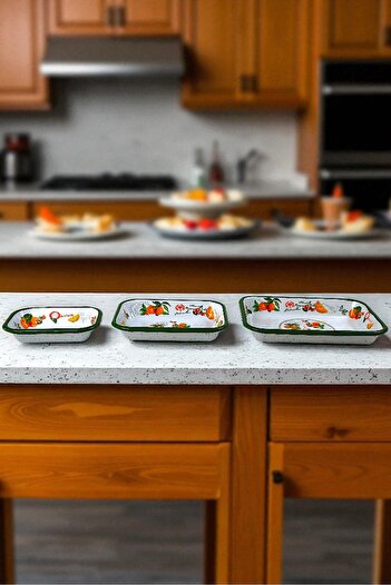 İnci Emaye 28-22-13 No Enamel Quadrilateral Plate Appetizer Breakfast Camping Picnic