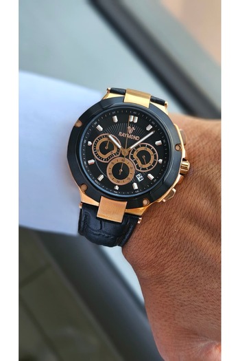 Raymond Rym-83003 Quartz Men's Wristwatch - Japanese Mechanism - Steel Case and Leather Strap - 2 Year Warranty