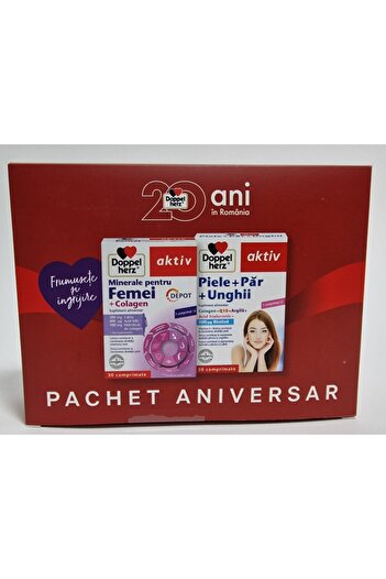 Doppelherz Pachet aniversar Doppelherz, set 2 flacoane, Piele + Par + Unghii, Colagen + Q10, 30 comprimate fiec