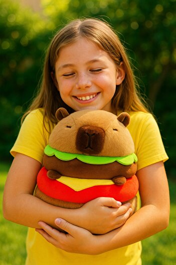 zola Capybara burger plush toy, soft polyester, hypoallergenic filling, 30x25 cm, brown
