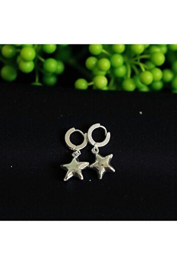 BRZ COLLECTION Stainless Steel Star Hoop Earrings - Silver Color, Symbol of Luck & Radiance Jewelry