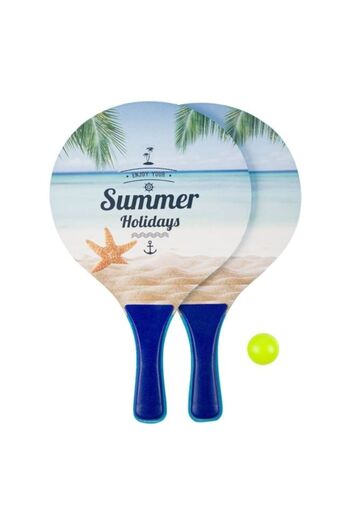 OEM Set 2 Wooden Beach Tennis Rackets, Summer Holidays Model + Ball Included, 38x24cm – Sand Game for