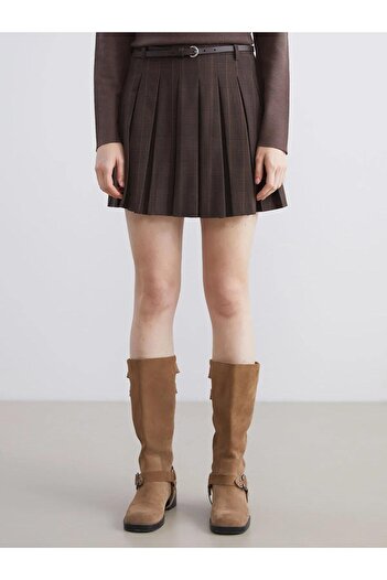LC Waikiki Xside Buy Belted Plaid Pleated Mini Shorts Skirt (W5)
