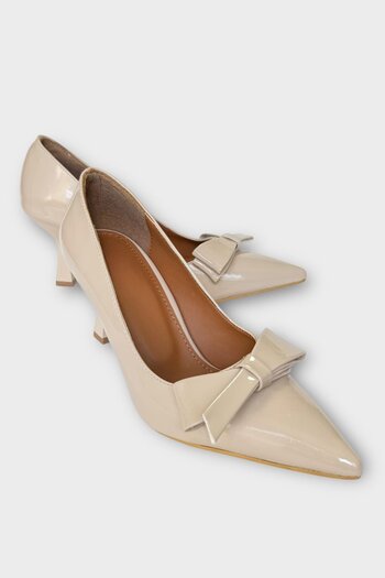 Liger Women's Bow Buckle Pointed Toe Heeled Shoes Beige