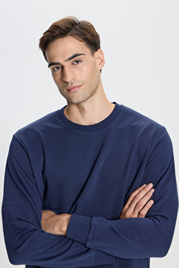 AC&Co / Altınyıldız Classics 3 Thread Warm Cotton Standard Fit Regular Cut Crew Neck Men's Navy Blue Sweatshirt