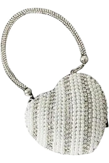 Just Pretty Corner Mini Heart-Shaped Pearl Evening Clutch-Crystal Rhinestone Accents