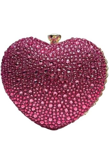 Just Pretty Corner Heart-Shaped Rhinestone Evening Clutch – Pink