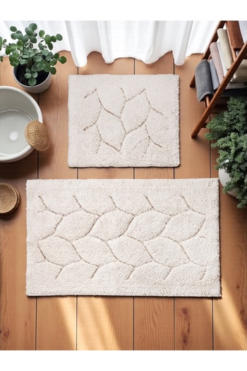 Hülya Home Lunaa Cotton Bath Mat Set (60X100)(50X60)White+