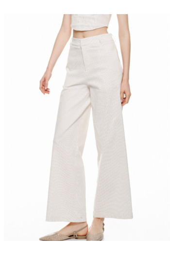 LUMİNA FASHİON Women's long pants, size M, cream color with purple stripes, LUMINA Fashion Italia