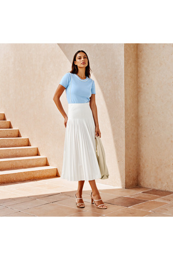Iconic Pleated Poplin Midi Skirt