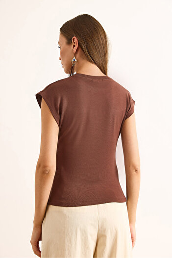 Olalook Women's Brown Bat Soft Textured Flexible Blouse Blz-19002877