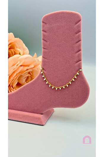 Moond Accessories Çelik Beyaz Boncuklu Gold Halhal