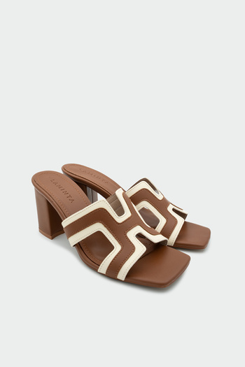 LAMİNTA Oscar Tan Double Color Thick Heeled Women's Slippers