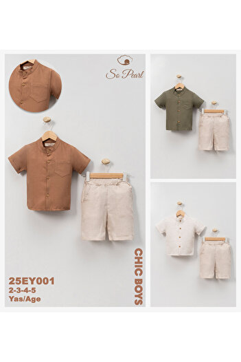 So Pearl Judge Collar, Short Sleeve, Shirt, Shorts with Pockets, Boy, Summer, 2-Piece Set