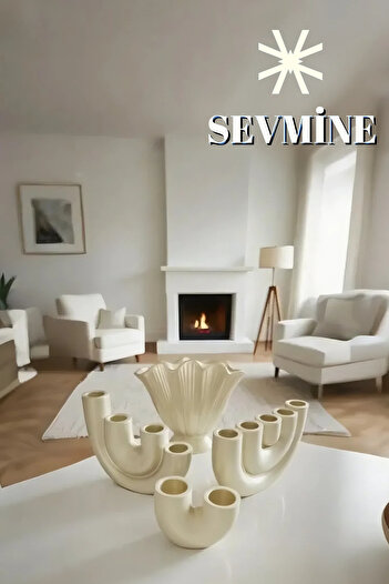 SEVMİNE ✨ Cream Zen Set of 4 Decorative Vase & Candle Holder - Scandinavian Bohemian Desktop Accessories