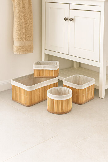 Çavdar Group 4-Piece Natural Bamboo Basket Multi-Purpose Organizer 4 Organizer Baskets
