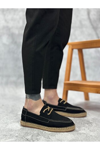 BOA Ba0358 Natural Leather Powder Lace up Rubber Handmade Espadrille Sole Black Color Men Shoes
