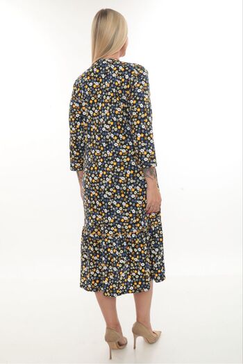 STELLETO Plus Size Three-Quarter Sleeve Floral Print Cotton Dress with Button and Pocket Detail