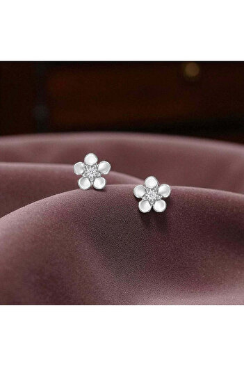 Fixxia 925 silver earrings, with push-back closure and cubic zirconia, Flowers model - 1.1g