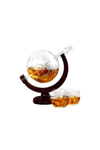 Doty Set decanter The Earth, globe design, 2 modern glasses, 850 ml