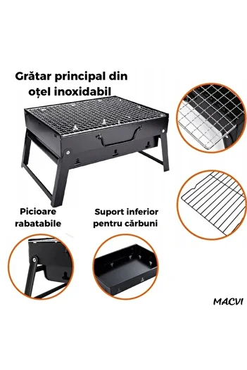 MACVI Macvi® Portable Barbecue for Camping and Hiking, Compact Design, Foldable, Stainless