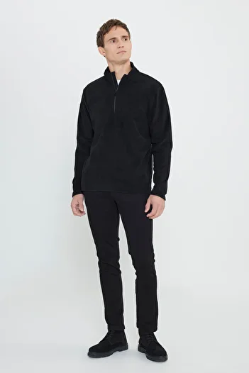 AC&Co / Altınyıldız Classics Anti-Pilling Pillingschutz Standard Fit Bootskragen Kältebeständig Herren Schwarz Sweatshirt Fleece