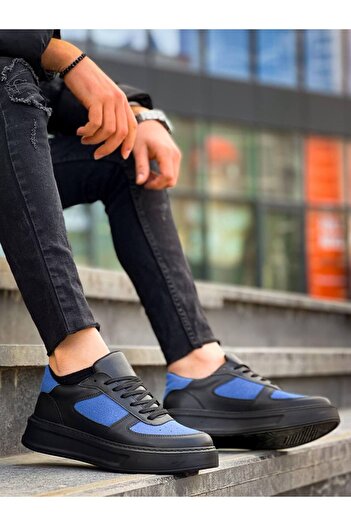 BOA Kb-X8 Black Skin Blue Suede Detailed Black High Sole Casual Sneakers