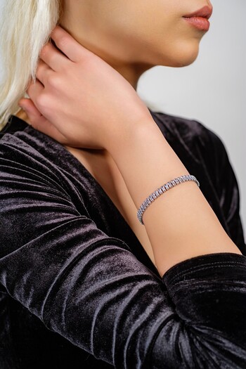 Swaroski Zirconia Stone Steel Bracelet with Name Engraved |   Special and Meaningful Gift
