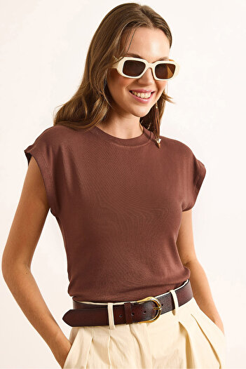Olalook Women's Brown Bat Soft Textured Flexible Blouse Blz-19002877