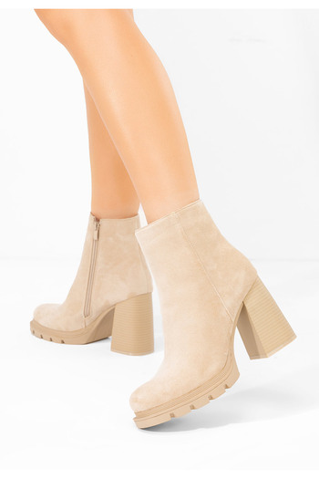 B T Shoes Μποτάκια με χοντρό τακούνι Neolia μπεζ
