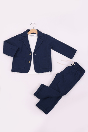 Pollito Boy's Linen Jacket and Pants 3-Piece Set