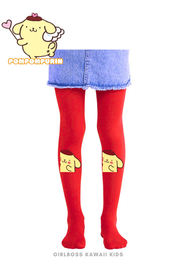 Girlboss Kawaii Pompompurin matte opaque tights, 5 color options, random pattern.