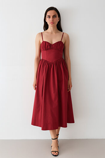 My Blog Red Waist Detailed Poplin Dress - 2001