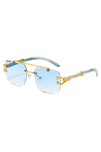 Tessero Sunglasses, retro jaguar model with gold metal frame, blue color
