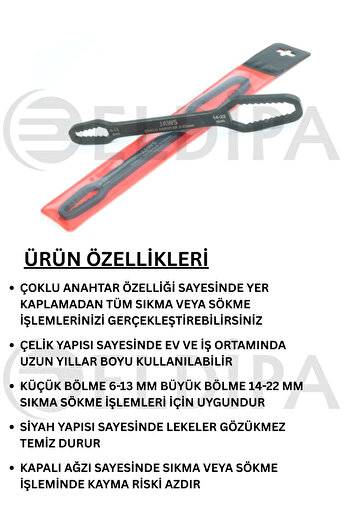 ELDİPA Multi-Purpose 6-13 mm & 14-22 mm Closed End Multi Wrench - Chrome Vanadium Steel
