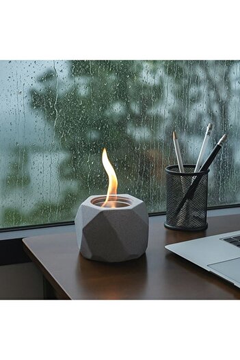 OEM Decorative Fire Pit with Polygonal Design, Gray Cement, 13x13x10 cm